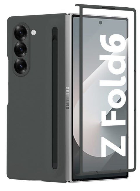 (for Samsung Galaxy Z Fold 6) Case with Screen Protector Ultra Hybrid Premium Case with Built-in New Compact S Pen, Holder and Storage Slot for Pen Black