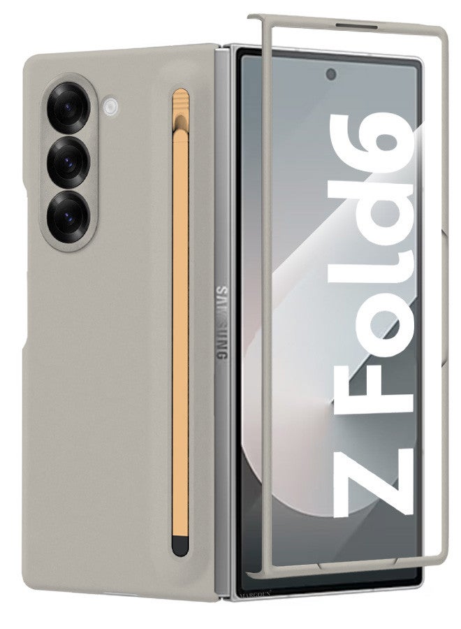 MARGOUN (for Samsung Galaxy Z Fold 6) Case with Screen Protector Ultra Hybrid Premium Case with Built-in New Compact S Pen, Holder and Storage Slot for Pen Sand Grey - Image 1