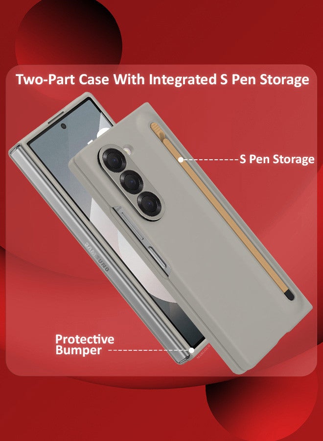 MARGOUN (for Samsung Galaxy Z Fold 6) Case with Screen Protector Ultra Hybrid Premium Case with Built-in New Compact S Pen, Holder and Storage Slot for Pen Sand Grey - Image 3