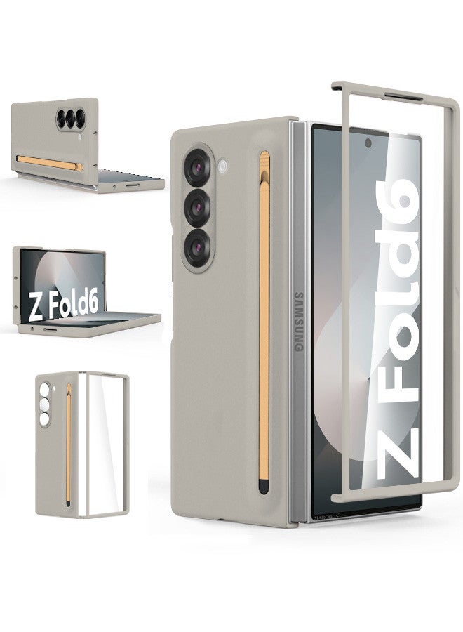 MARGOUN (for Samsung Galaxy Z Fold 6) Case with Screen Protector Ultra Hybrid Premium Case with Built-in New Compact S Pen, Holder and Storage Slot for Pen Sand Grey - Image 2