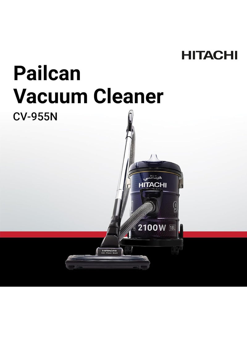 HITACHI Drum Vacuum Cleaner 2100 Watts, 18L Tank Dust Capacity, Aero Power Brush to Clean Efficiently, Metal Pipe, Dusting Brush & Crevice Nozzle, Washable Filter, Best for Home & Office 18 L 2100 W CV955NBLGCM ‎Blue/Purple  - Image 3