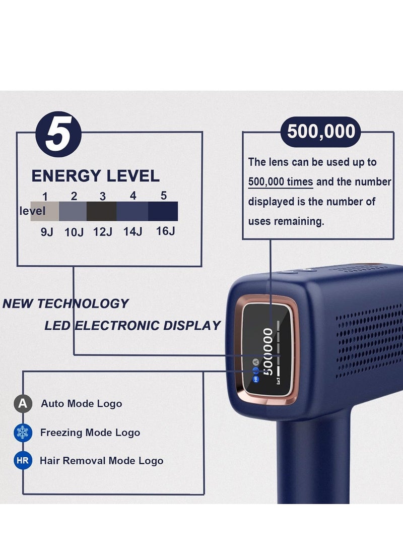 MLAY T14 Laser Painless Fast Hair Removal 3℃ Cold Compress 500000 Pulses Carry An Additional Bikini Lamp And Face Lamp Dark Blue  - Image 3