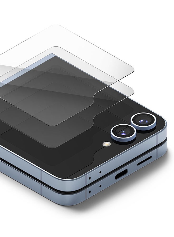 Ringke Cover Display Glass For Samsung Galaxy Z Flip 6 5G (2024) Tempered Glass Screen Protector 9H Hardness Full Coverage Bubble-free Film - 2 Pack Clear - Image 1