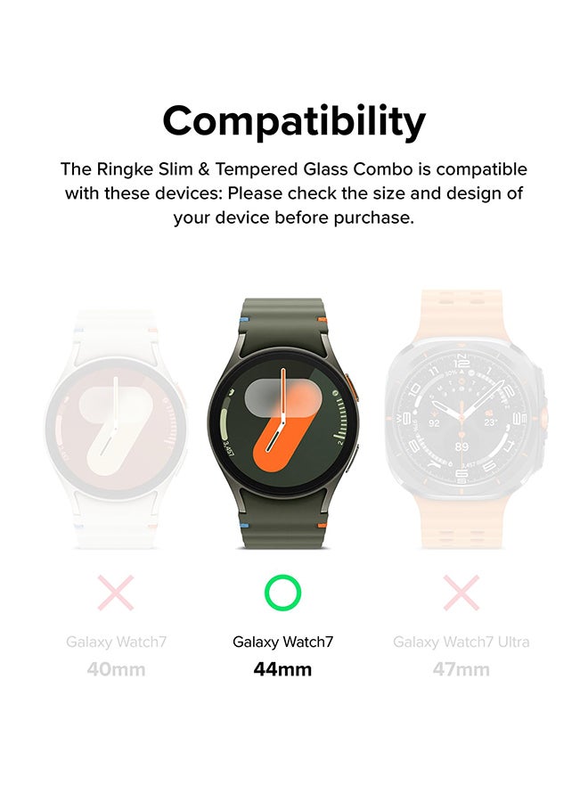 رينجك جراب رفيع وزجاجي متوافق مع ساعة سامسونج جالاكسي واتش 7 مقاس 44 مم، غطاء حماية بإطار صلب من البولي كربونات + واقي شاشة شفاف عالي الجودة من الزجاج المقوى - - Image 2