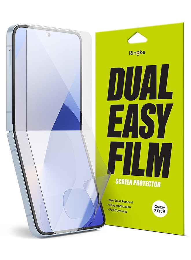 Ringke Dual Easy Film [2 Pack] Compatible with Galaxy Z Flip 6 Screen Protector, Anti-Fingerprint Full Cover Protection Film with Easy Installation Clear - Image 1
