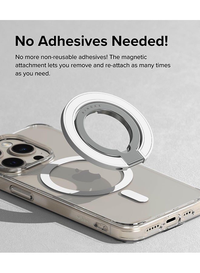 Ringke - Smart Ring Magnetic Phone Grip, Foldable Adjustable Finger Kickstand, Magnetic Cell Phone Grip Compatible with All iPhone &Android Smartphones - White - Image 1