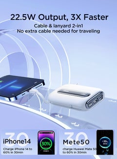JOYROOM 20000 mAh JR-L012 Plus 22.5W mini Power Bank 20000mAh with Dual Cables White  - Image 5