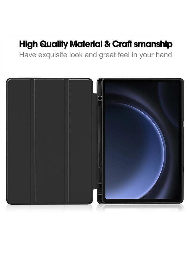 (for Samsung Galaxy Tab S9 FE) Folio Case Lightweight Slim Leather Cover with Pen Slot Shockproof Back Stand Cover Auto Wake/Sleep Black