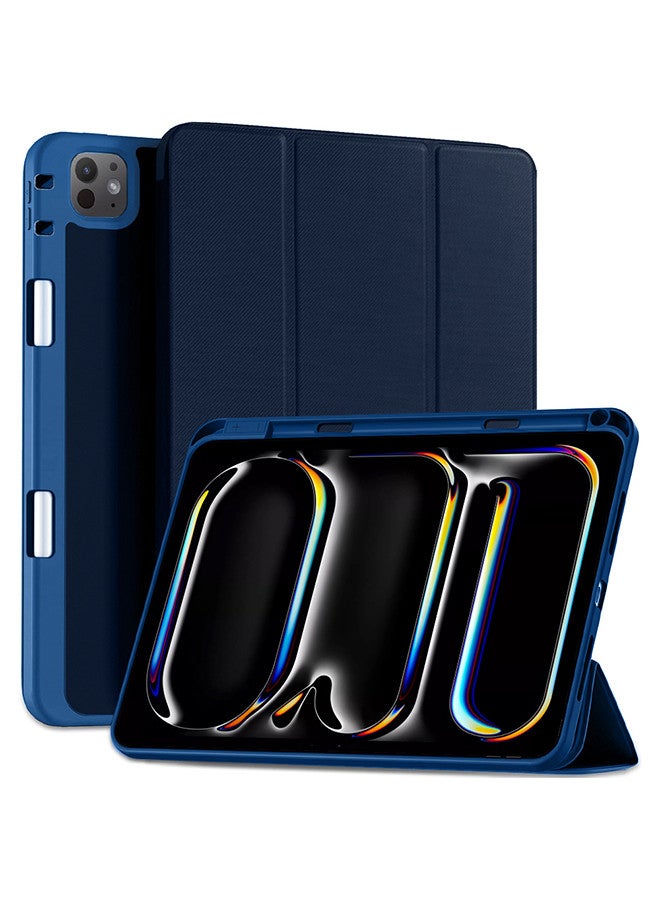 MARGOUN (for iPad Pro 11 2024) Folio Case Lightweight Slim Leather Cover with Pen Slot Shockproof Back Stand Cover Auto Wake/Sleep Dark Blue - Image 1