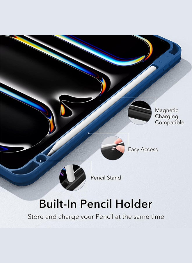 MARGOUN (for iPad Pro 11 2024) Folio Case Lightweight Slim Leather Cover with Pen Slot Shockproof Back Stand Cover Auto Wake/Sleep Dark Blue - Image 4