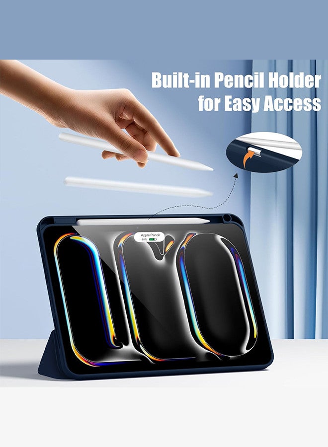 MARGOUN (for iPad Pro 13 2024) Folio Case Lightweight Slim Leather Cover with Pen Slot Shockproof Back Stand Cover Auto Wake/Sleep Dark Blue - Image 3