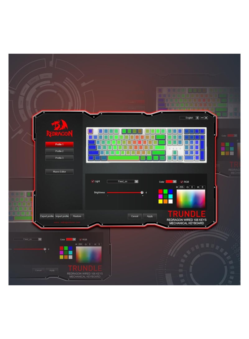 REDRAGON - K668 RGB Gaming Keyboard, 104 keys + Extra 4 Hotkeys Wired Mechanical Keyboard w/Sound Absorbing Foams, Upgraded Hot-swappable Socket, Mixed Color Keycaps, Red Switch - Image 1