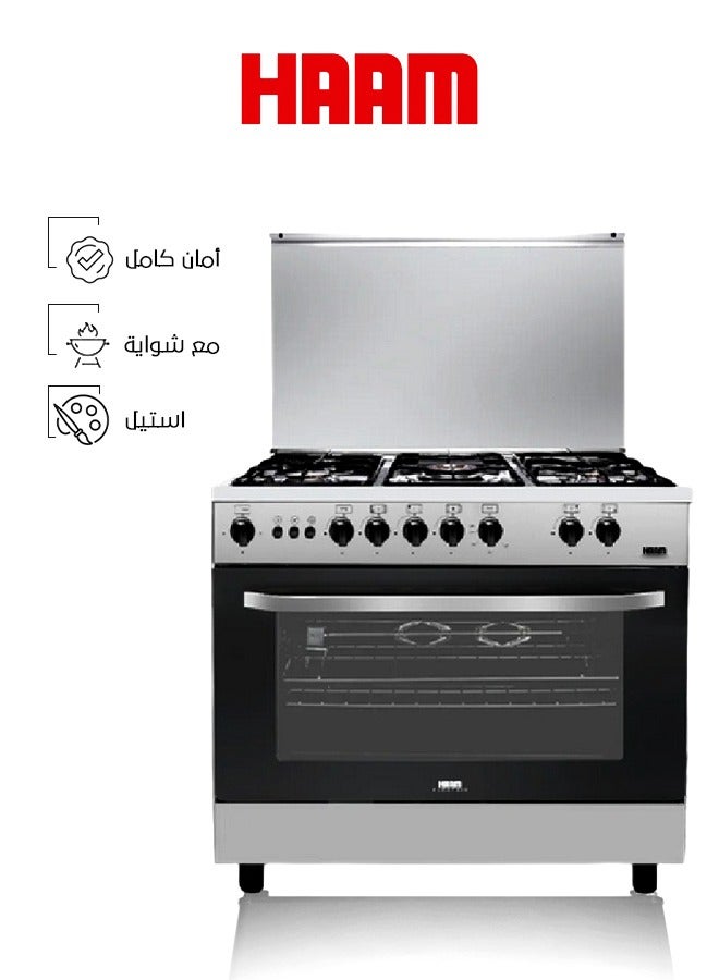 HAAM - Gas Oven  With 5 Burners Full Safety 80x55cm HM80GF-20 Silver - Image 1