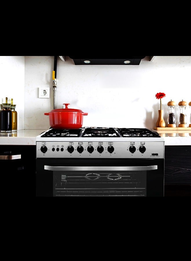HAAM - Gas Oven  With 5 Burners Full Safety 80x55cm HM80GF-20 Silver - Image 1