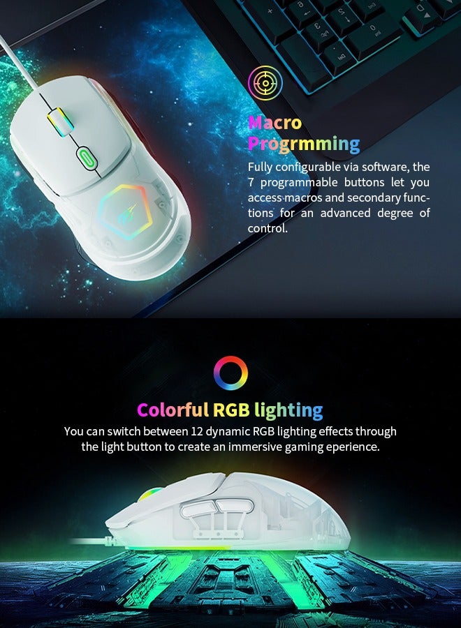 havit Wired Gaming Mouse with 6 Adjustable DPI, 7 Programmable Buttons, and 12 RGB Backlight - Image 4