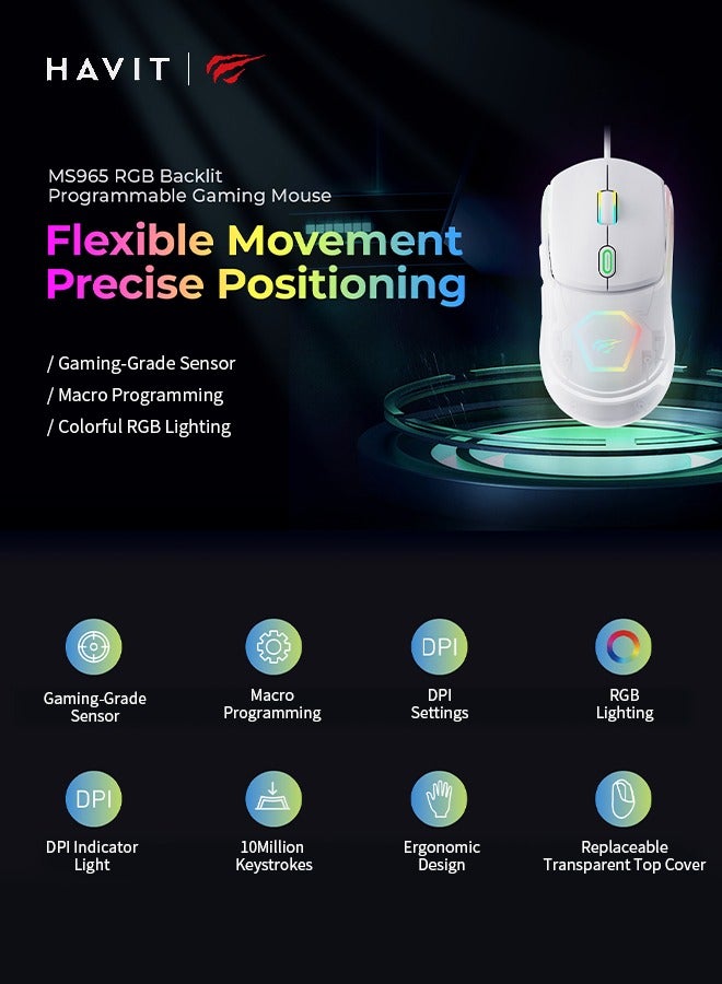 havit Wired Gaming Mouse with 6 Adjustable DPI, 7 Programmable Buttons, and 12 RGB Backlight - Image 2