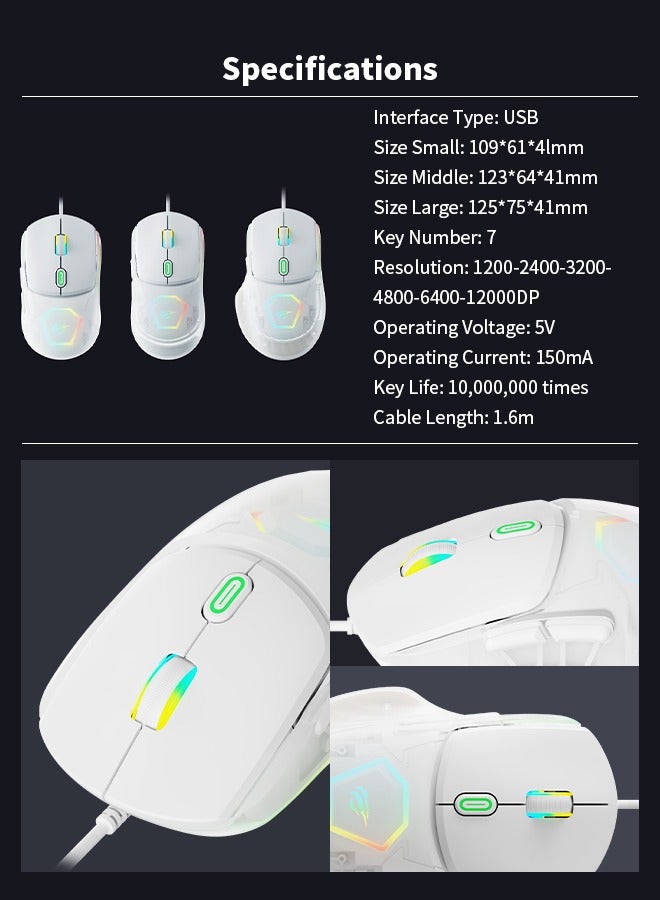 havit Wired Gaming Mouse with 6 Adjustable DPI, 7 Programmable Buttons, and 12 RGB Backlight - Image 5