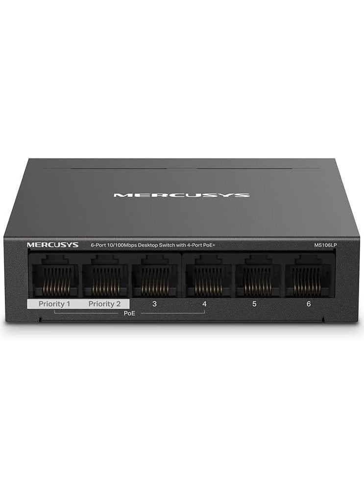 MERCUSYS Switch MERCUSYS MS106LP 6 Ports 10/100MBPS and 4 POE+ Ports Black  - Image 1