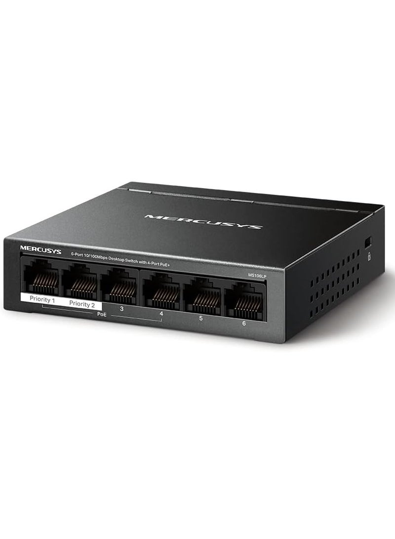 MERCUSYS Switch MERCUSYS MS106LP 6 Ports 10/100MBPS and 4 POE+ Ports Black  - Image 3