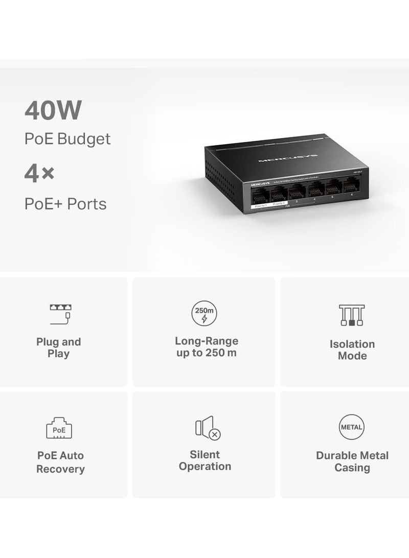 MERCUSYS Switch MERCUSYS MS106LP 6 Ports 10/100MBPS and 4 POE+ Ports Black  - Image 4