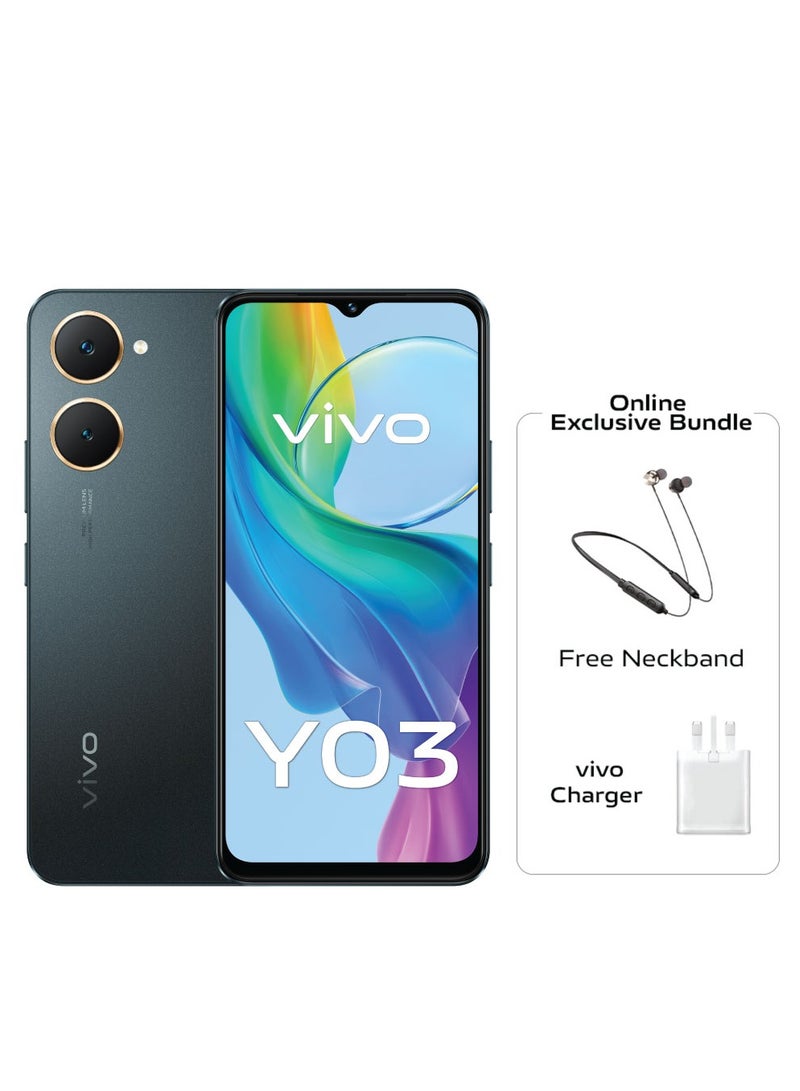 vivo - Y03 4G Dual SIM Space Black 4GB RAM 128GB 5000Mah With Neck Band - Middle East Version - Image 1