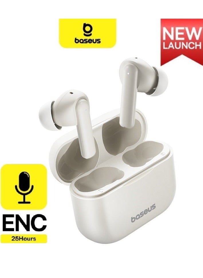 Baseus Bluetooth Wireless Earbuds V5.3 Bowie E17 Headphone In Ear Earphone ENC Mics Noise Isolation Headset 25H Long Battery Life Fast Charging 12mm Large Driver White - Image 1