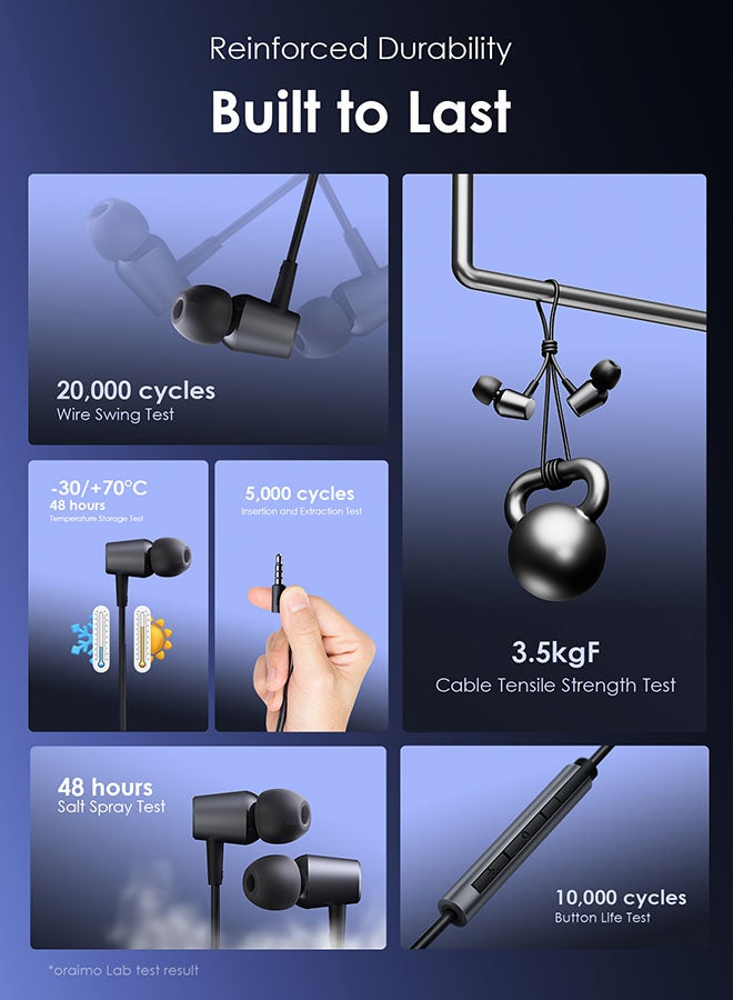 Oraimo - Trumpet 3 In-Ear Wired Earphone,10mm Dynamic Driver,HiFi Stereo Audio In-Ear Headphones,Built-in Microphones fro Clear Calls,3.5 mm Jack, Volume Control,Compatible for Smartphones and Laptops Black - Image 1