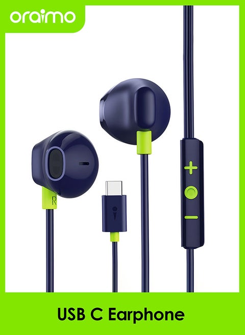 Halo Airy USB C Earphones Semi-in ear Wired Type C Headphones with Mic & Volume Control, Wired Headset with 14.2mm Driver, Compatible for iPhone 15 Series, Galaxy S24/S23/S22 Series Blue