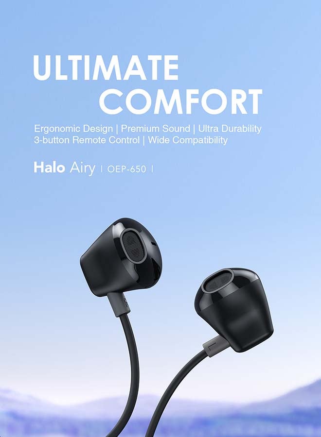 Oraimo - Halo Airy USB C Earphones Semi-in ear Wired Type C Headphones with Mic & Volume Control, Wired Headset with 14.2mm Driver, Compatible for iPhone 15 Series, Galaxy S24/S23/S22 Series Black - Image 1