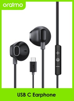 Oraimo Halo Airy USB C Earphones Semi-in ear Wired Type C Headphones with Mic & Volume Control, Wired Headset with 14.2mm Driver, Compatible for iPhone 15 Series, Galaxy S24/S23/S22 Series Black  - Image 1