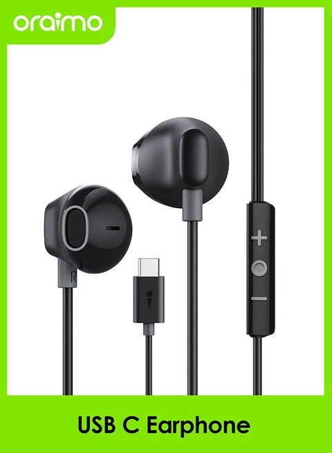 Halo Airy USB C Earphones Semi-in ear Wired Type C Headphones with Mic & Volume Control, Wired Headset with 14.2mm Driver, Compatible for iPhone 15 Series, Galaxy S24/S23/S22 Series Black