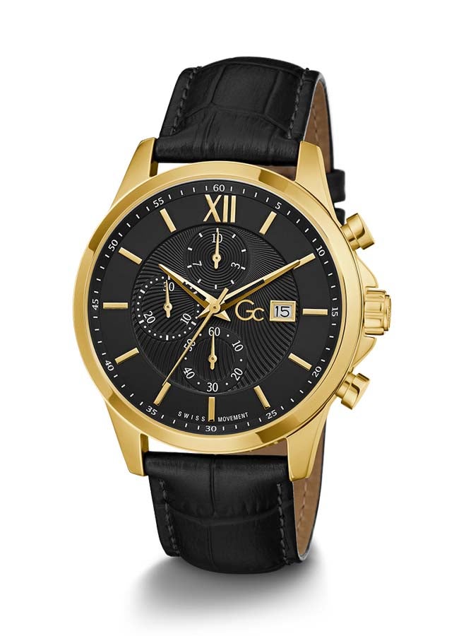 Gc - Men's Chronograph Round Shape Leather Wrist Watch - 44 Mm - Image 1