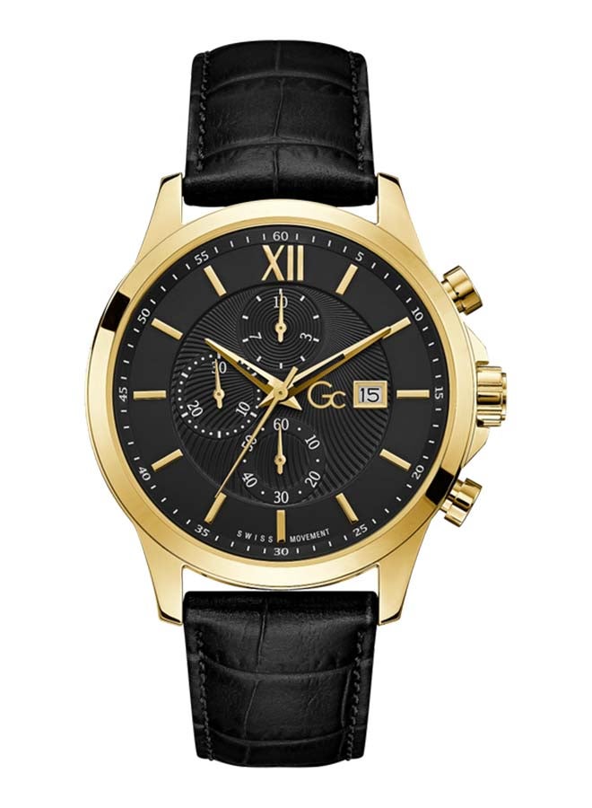 Gc - Men's Chronograph Round Shape Leather Wrist Watch - 44 Mm - Image 1