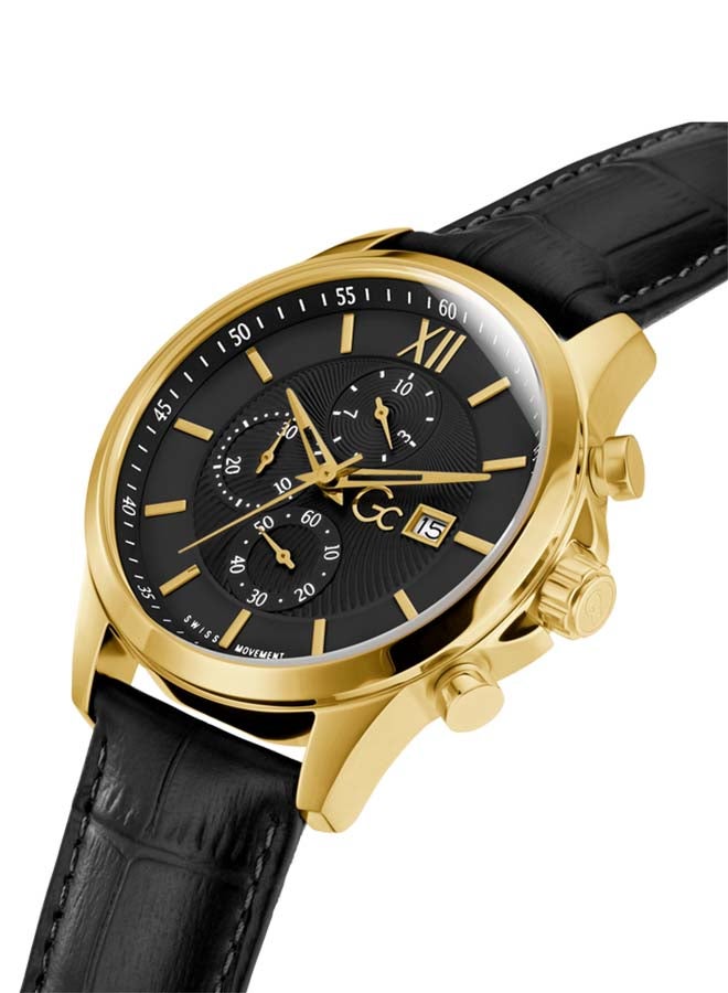 Gc - Men's Chronograph Round Shape Leather Wrist Watch - 44 Mm - Image 1
