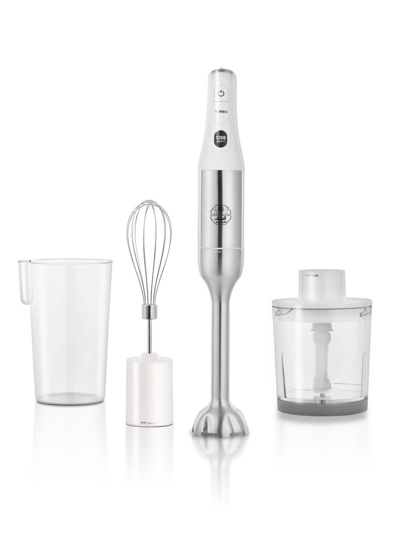 السيف  خلاط يدوي كهربائي 5 في 1 بقدرة 1200 واط بتصميم عصا من الستانلس ستيل مع محضر طعام وكوبين، وخفاقة وتحكم كامل في مهام المزج E02435 - Image 2