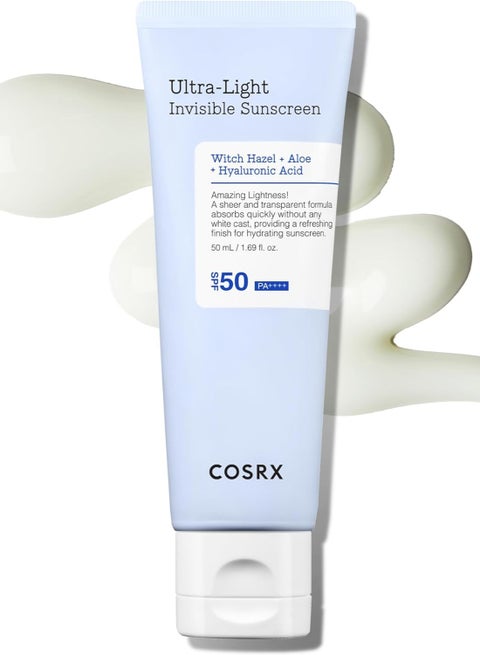 واقي شمسي خفيف للغاية غير مرئي بعامل حماية من الشمس SPF50 PA++++ للبشرة الجافة المتضررة من الشمس، الصبار وماء أوراق نبات البندق الساحر