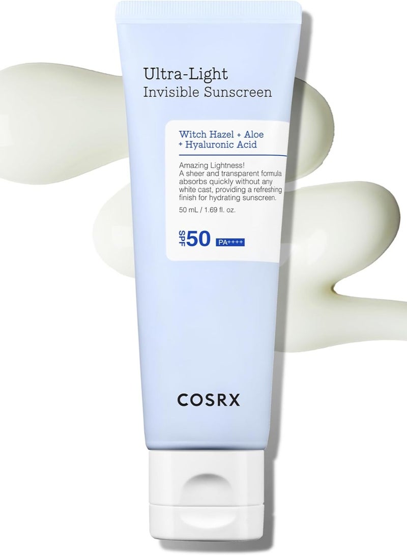 واقي شمسي خفيف للغاية غير مرئي بعامل حماية من الشمس SPF50 PA++++ للبشرة الجافة المتضررة من الشمس، الصبار وماء أوراق نبات البندق الساحر