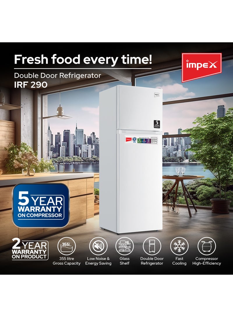 Impex Direct Cool Double Door Refrigerator Fast Cooling Fridge Freezer Energy Efficient And Silent Operation 355L 100 W IRF 290 White - Image 2