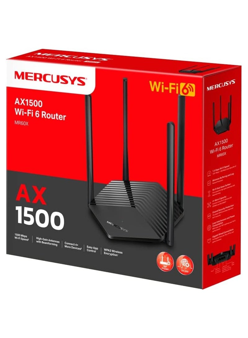 MERCUSYS - MR60X AX1500 WiFi 6 Router BLACK - Image 1