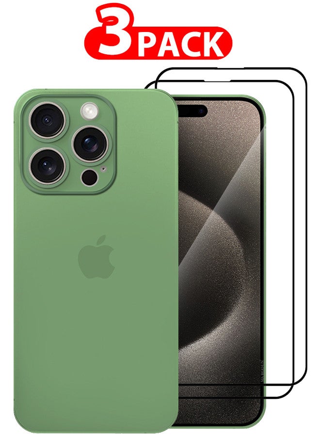 MARGOUN (for iPhone 15 Pro Max) 3 Pack Case Cover and 2 Screen Protectors Air Skin Series Back Cover Sturdy Durable Thin Case Drop Protection Cover Transparent Green - Image 1
