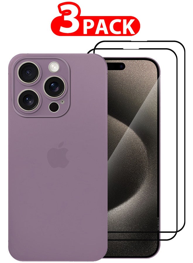 MARGOUN (for iPhone 15 Pro Max) 3 Pack Case Cover and 2 Screen Protectors Air Skin Series Back Cover Sturdy Durable Thin Case Drop Protection Cover Transparent Purple - Image 1