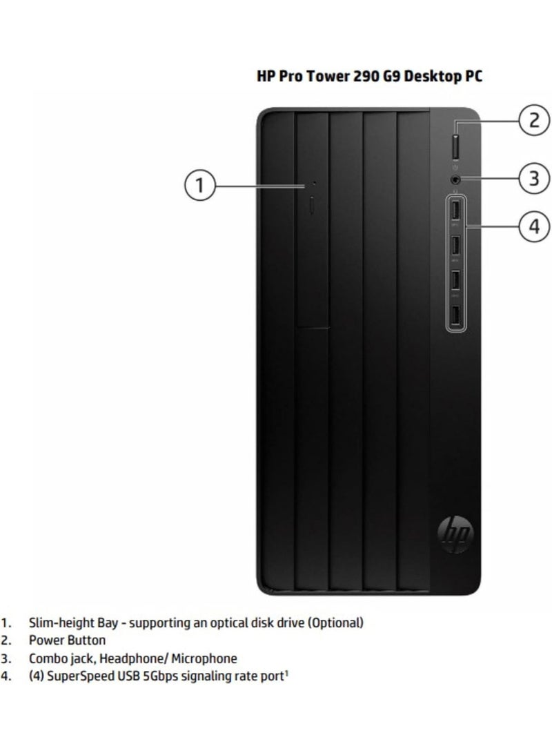 HP - Pro 290 G9 Tower PC, Core i3-1215U Processor/8GB RAM/1TB HDD + 256GB SSD/Intel UHD 770 Graphics/Windows 11 Pro english Black - Image 1