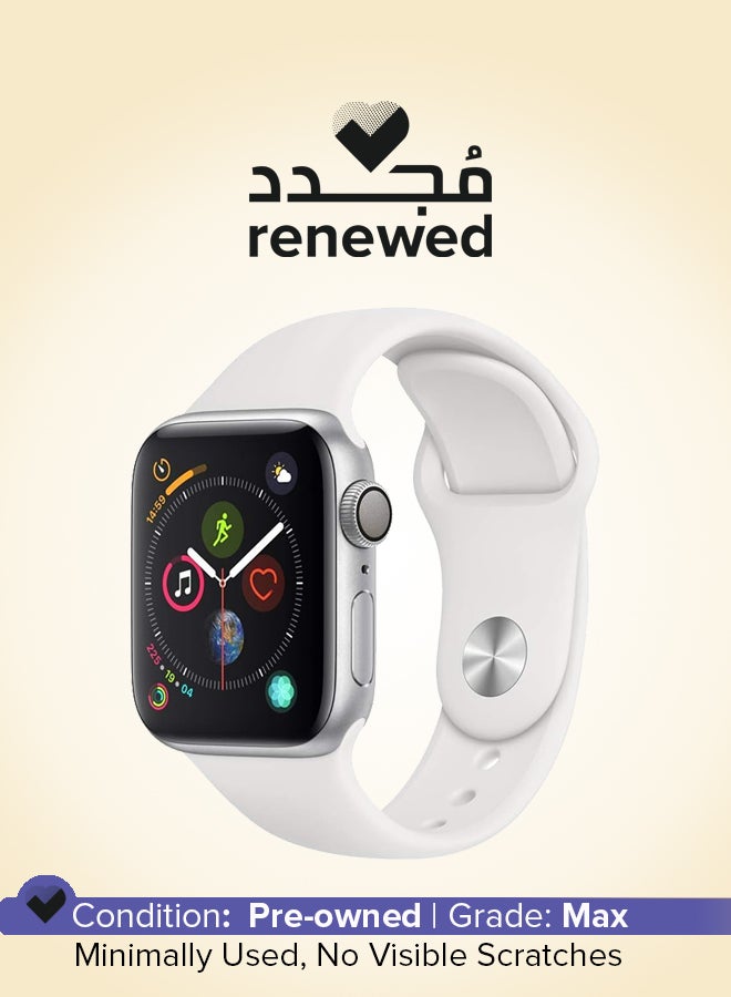 ابل  تم تجديده - ساعة السلسلة 4 (نظام تحديد المواقع العالمي، 40 مم) هيكل من الألومنيوم الفضي مع حزام رياضي - Image 1