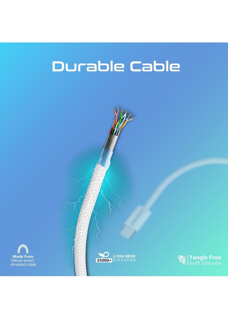 PROMATE USB-C™ to Lightning Cable, Ultra-Fast 27W Power Fast Charging Cable 480Mbps Data Sync,Super-Slim Connector,120cm Anti-Tangle Nylon Braided Cord For Smartphones And Tablets, EcoLine-Ci120 White - Image 5