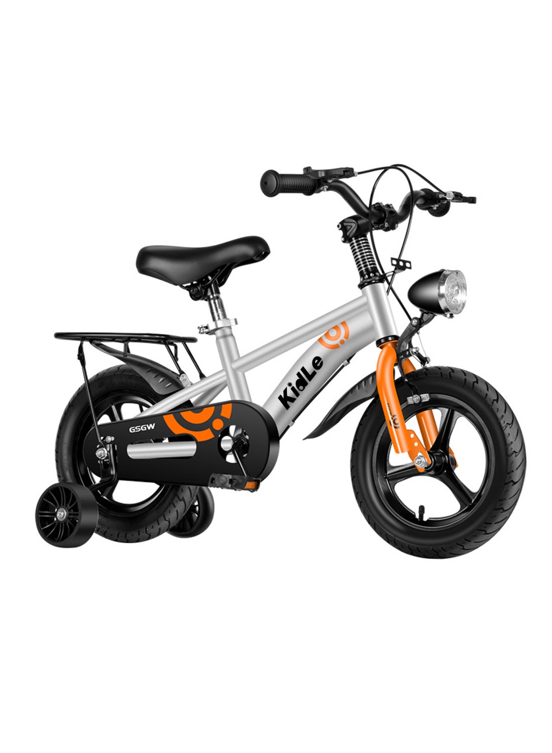 Children's High Carbon Steel Bicycle Spoked Wheels Flashing Hummer Assist Wheels With Pillion Headlight 12-18Inch Bike Suitable For Babies Over 2-12 Years Old Riding Adventures（Silver） 12inchinch 