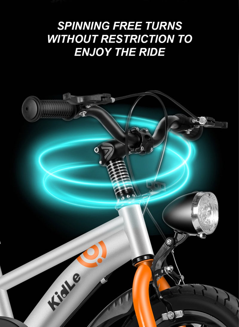 Kidle Children's High Carbon Steel Bicycle Spoked Wheels Flashing Hummer Assist Wheels With Pillion Headlight 12-18Inch Bike Suitable For Babies Over 2-12 Years Old Riding Adventures（Silver） 12inchinch - Image 5