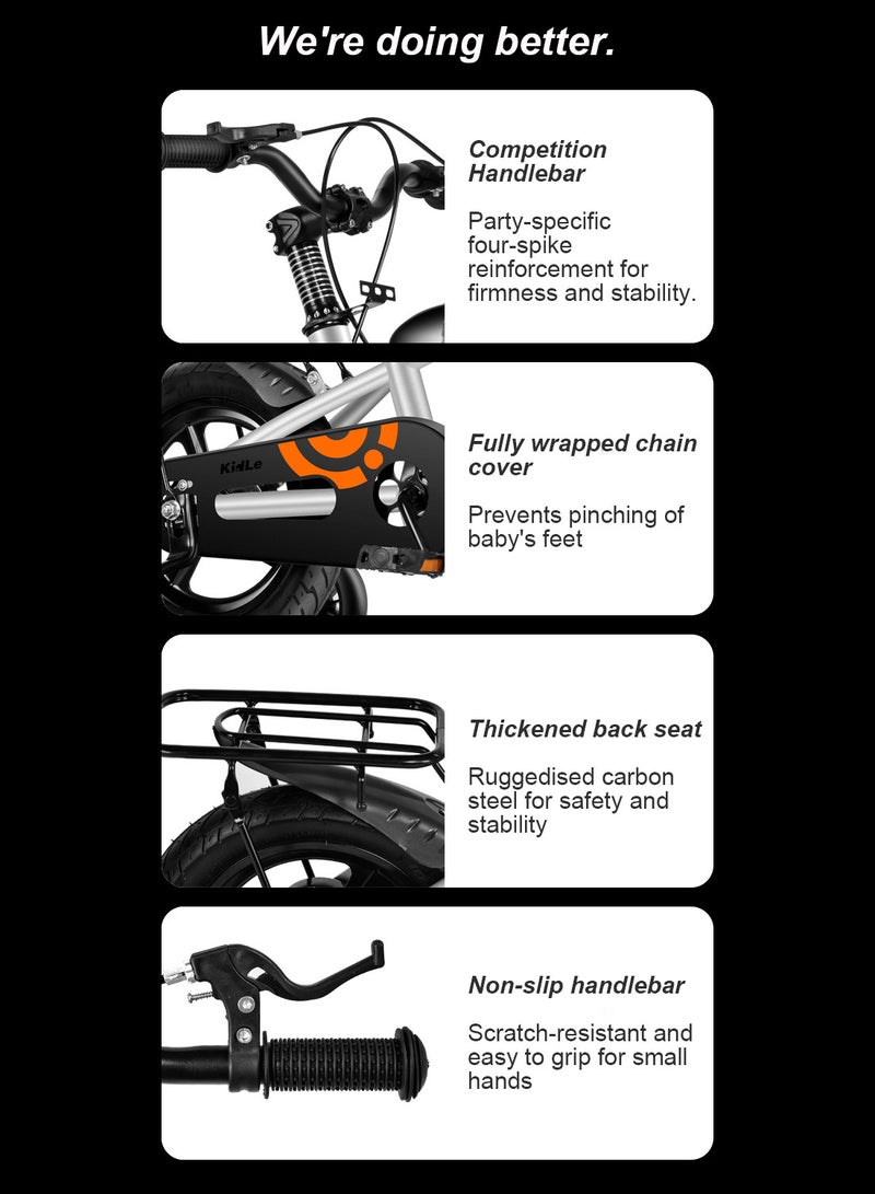 Kidle Children's High Carbon Steel Bicycle Spoked Wheels Flashing Hummer Assist Wheels With Pillion Headlight 12-18Inch Bike Suitable For Babies Over 2-12 Years Old Riding Adventures（Silver） 12inchinch - Image 3