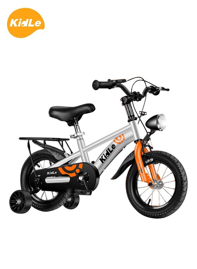 Kidle Children's High Carbon Steel Bicycle Spoked Wheels Flashing Hummer Assist Wheels With Pillion Headlight 12-18Inch Bike Suitable For Babies Over 2-12 Years Old Riding Adventures（Silver） 18inchinch - Image 1