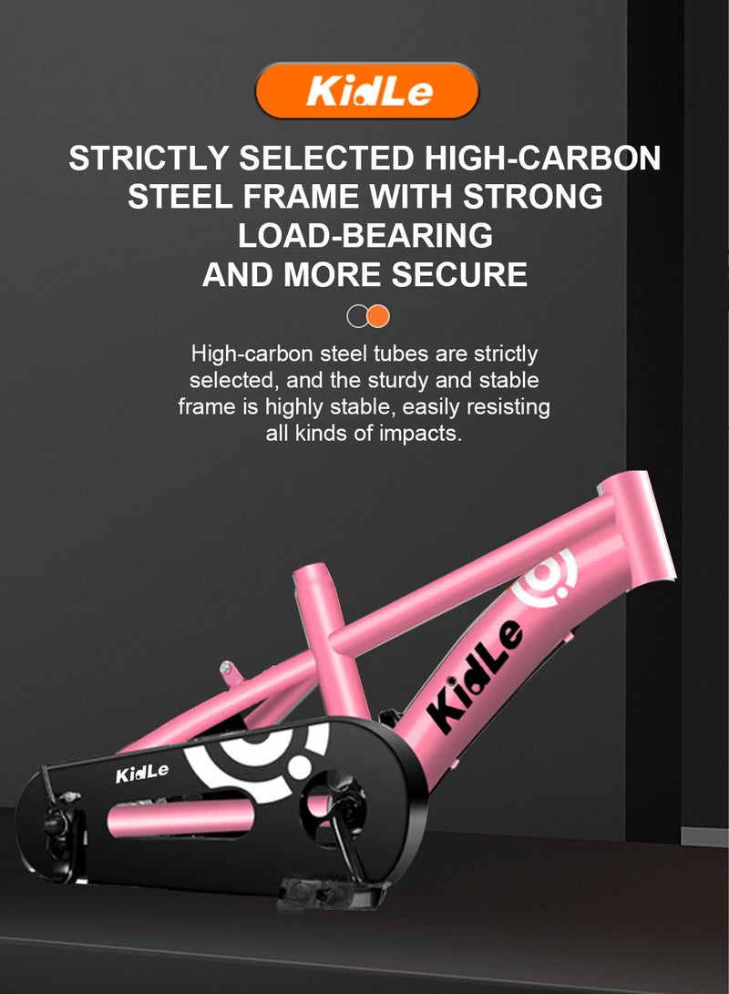 Kidle - Children's High Carbon Steel Bicycle Spoked Wheels Flashing Hummer Assist Wheels With Pillion Headlight 12-18Inch Bike Suitable For Babies Over 2-12 Years Old Riding Adventures（Pink） 12inchinch - Image 1