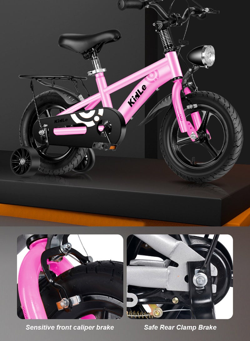 Kidle Children's High Carbon Steel Bicycle Spoked Wheels Flashing Hummer Assist Wheels With Pillion Headlight 12-18Inch Bike Suitable For Babies Over 2-12 Years Old Riding Adventures（Pink） 16inchinch  - Image 4